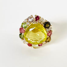 Load image into Gallery viewer, 14k Lemon Quartz, Diamond & Gemstone Cocktail Ring