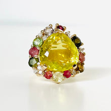 Load image into Gallery viewer, 14k Lemon Quartz, Diamond & Gemstone Cocktail Ring