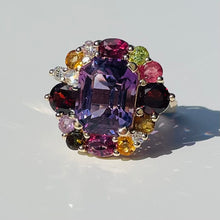 Load image into Gallery viewer, 14k Amethyst, Diamond & Gemstone Cocktail Ring