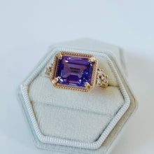 Load image into Gallery viewer, 14k Millegrain Amethyst & Diamond Ring