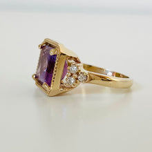 Load image into Gallery viewer, 14k Millegrain Amethyst & Diamond Ring