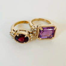 Load image into Gallery viewer, 14k Millegrain Amethyst & Diamond Ring