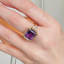 Load image into Gallery viewer, 14k Millegrain Amethyst & Diamond Ring