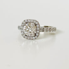 Load image into Gallery viewer, 14k White Gold & Diamond Vintage Halo Engagement Ring & 1/2 Eternity Wedding Band