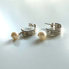 Load image into Gallery viewer, Michelle Sterling Silver Triple Hoops with Pearls