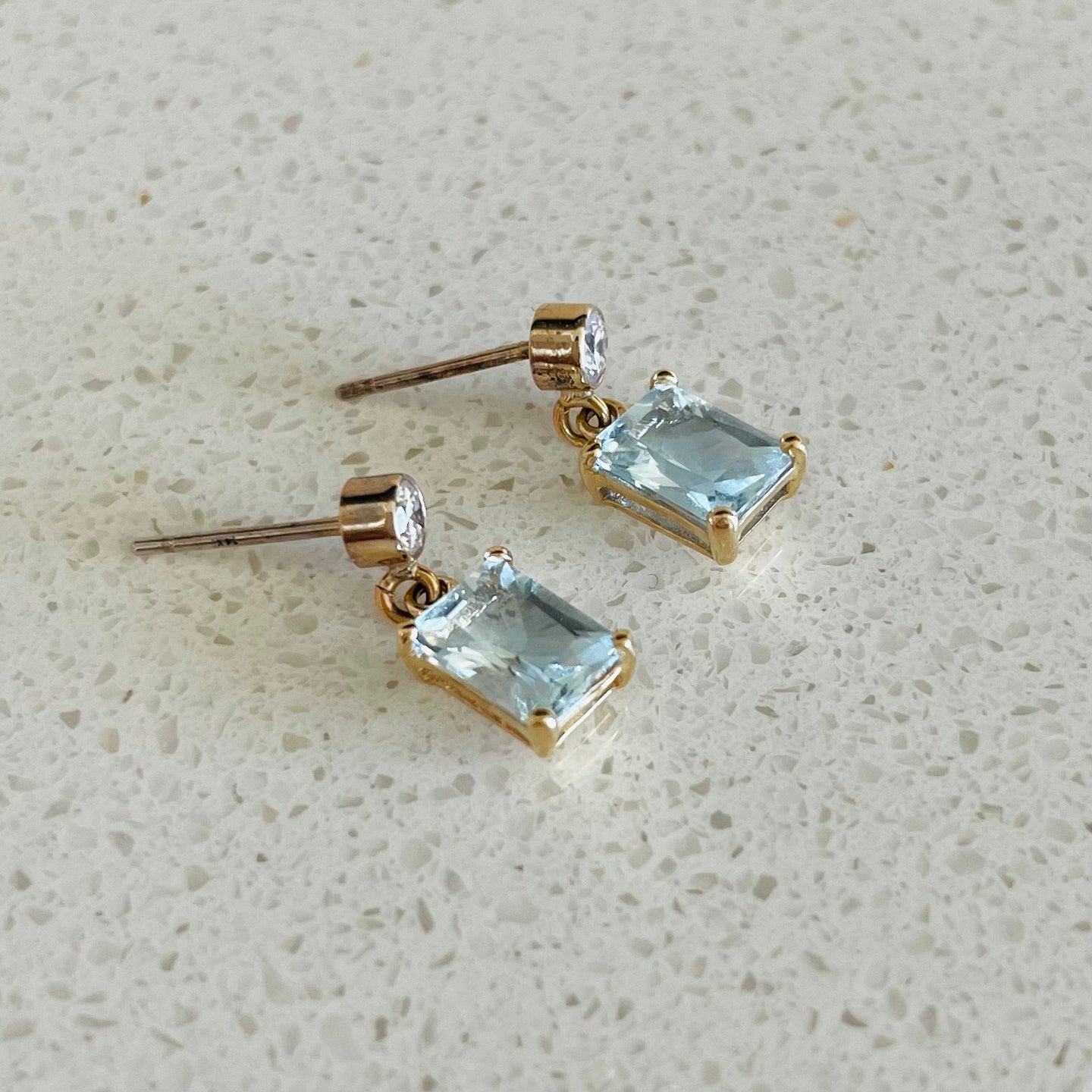 14k Aquamarine & Diamond Earrings