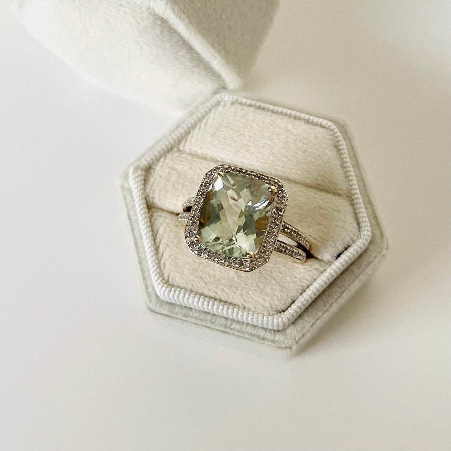 14k Green Amethyst & Diamond Ring