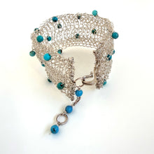 Load image into Gallery viewer, Vintage Sterling Silver &amp; Turquoise Crochet Bracelet
