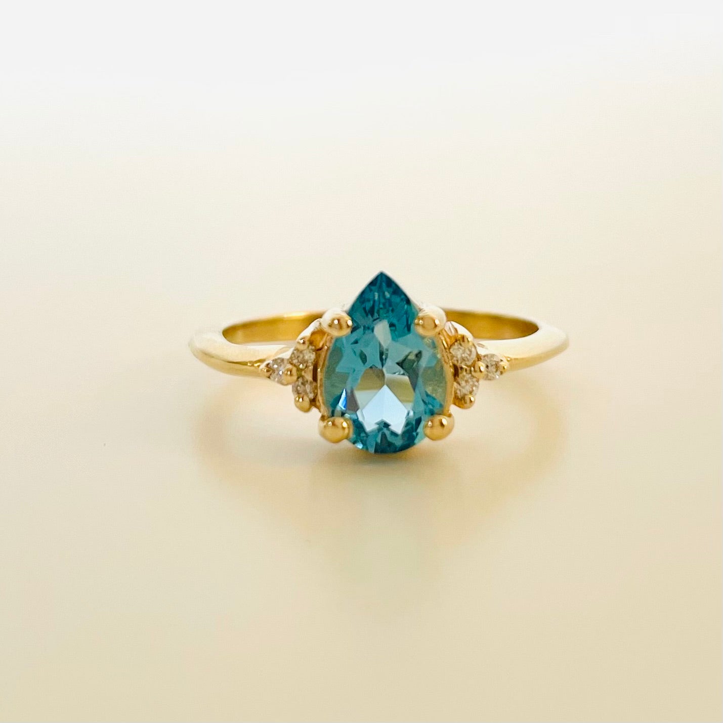 14K Blue Topaz Pear & Diamond Ring
