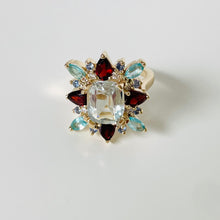 Load image into Gallery viewer, 14k Aquamarine, Diamond &amp; Gemstone Cocktail Ring
