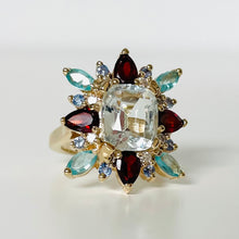 Load image into Gallery viewer, 14k Aquamarine, Diamond &amp; Gemstone Cocktail Ring
