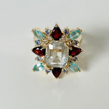 Load image into Gallery viewer, 14k Aquamarine, Diamond &amp; Gemstone Cocktail Ring
