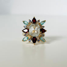 Load image into Gallery viewer, 14k Aquamarine, Diamond &amp; Gemstone Cocktail Ring
