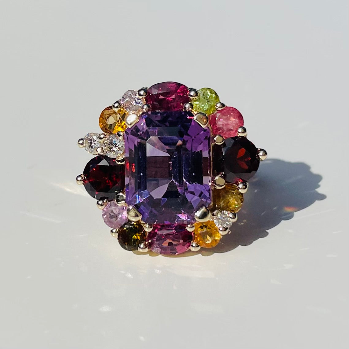 14k Amethyst, Diamond & Gemstone Cocktail Ring