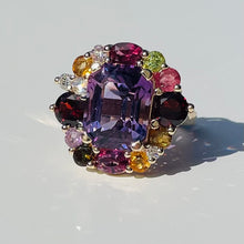 Load image into Gallery viewer, 14k Amethyst, Diamond &amp; Gemstone Cocktail Ring
