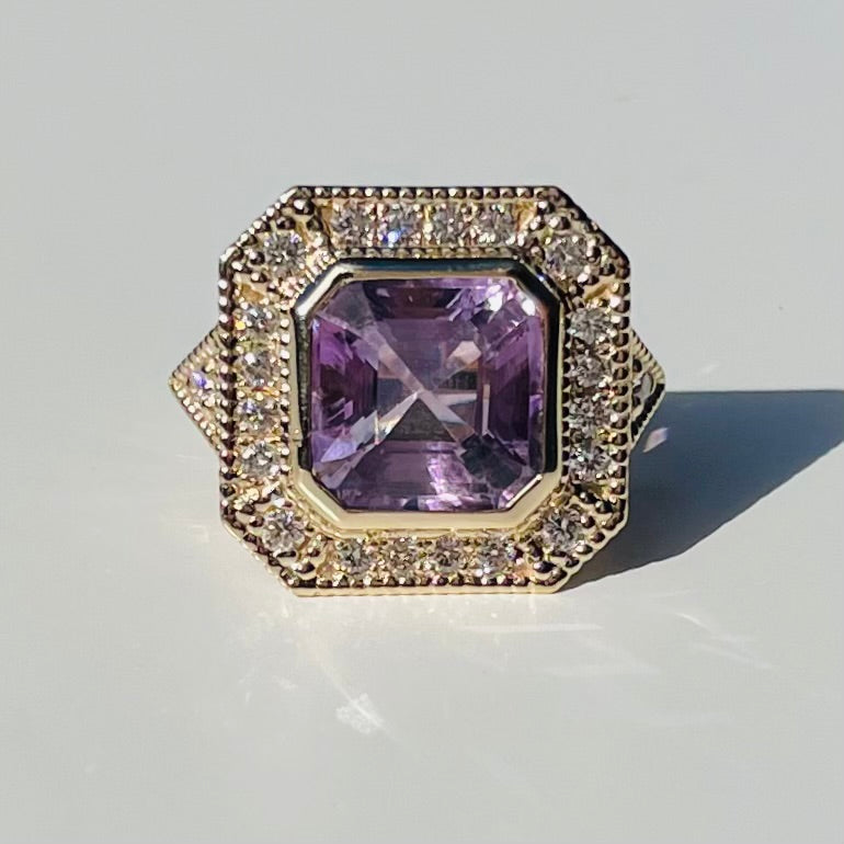 14k Amethyst & Diamond Cocktail Ring