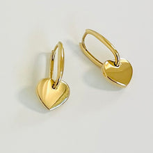 Load image into Gallery viewer, 10k Dangly Heart Huggies
