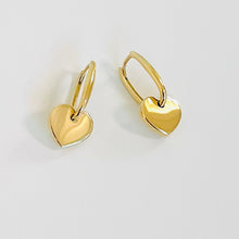 Load image into Gallery viewer, 10k Dangly Heart Huggies
