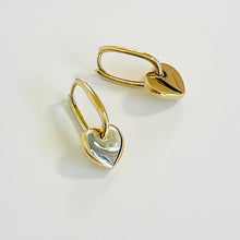 Load image into Gallery viewer, 10k Dangly Heart Huggies
