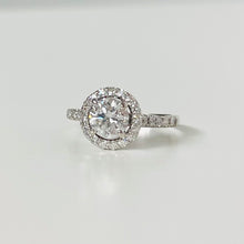 Load image into Gallery viewer, 14k Vintage White Gold &amp; Diamond Halo Engagement Ring
