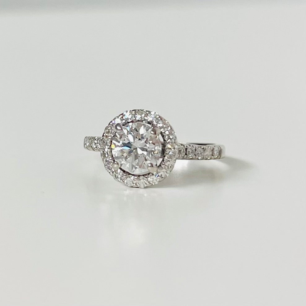 14k Vintage White Gold & Diamond Halo Engagement Ring