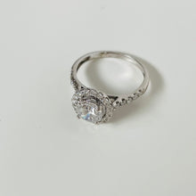 Load image into Gallery viewer, 14k Vintage White Gold &amp; Diamond Halo Engagement Ring
