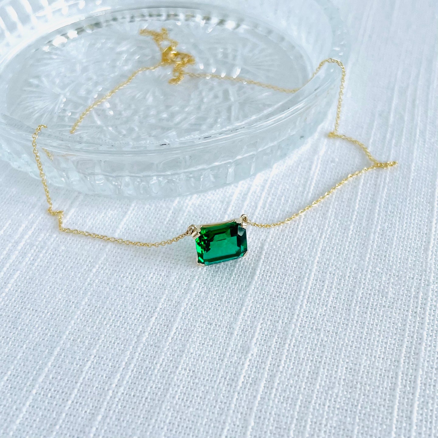 10K Forthright Emerald Cut Synthetic Emerald Necklace