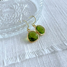 Load image into Gallery viewer, Ear Wires With Bezel Set Peridot Crystals
