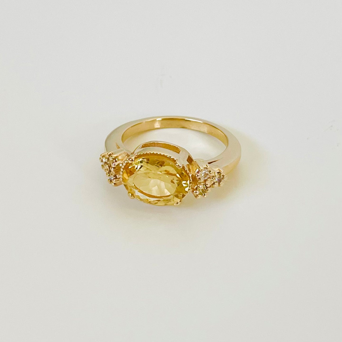 14k Millegrain Citrine & Diamond Ring