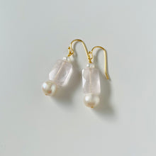 Load image into Gallery viewer, Rose Quartz &amp; Pearl Ear Wires
