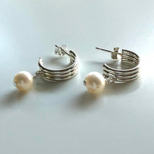 Load image into Gallery viewer, Michelle Sterling Silver Triple Hoops with Pearls
