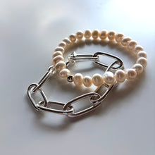 Load image into Gallery viewer, Silver Large Gemstone Stretchy Bracelet
