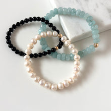 Load image into Gallery viewer, Silver Large Gemstone Stretchy Bracelet
