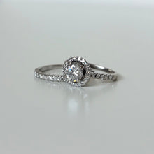 Load image into Gallery viewer, 14k Vintage White Gold &amp; Diamond Round Halo Engagement Ring
