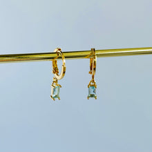 Load image into Gallery viewer, Huggies With Mini Rectangular Aquamarine Crystal
